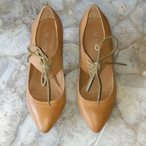 Aldo Tan Leather Cone-Heeled Lace-Up Pumps